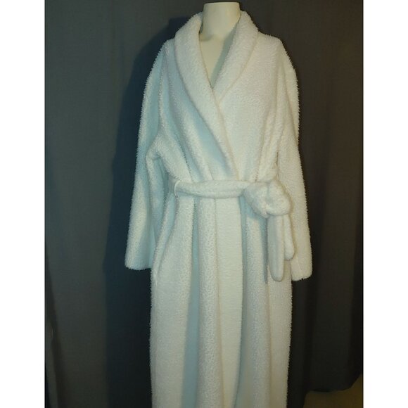 JC Penneys White Long Robe Vintage Meduim Pockets Fleece Housecoat Cozy - Picture 3 of 12